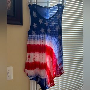 NWT Shore Drive Flag-themed Patriotic Sleeveless Blouse, Size L